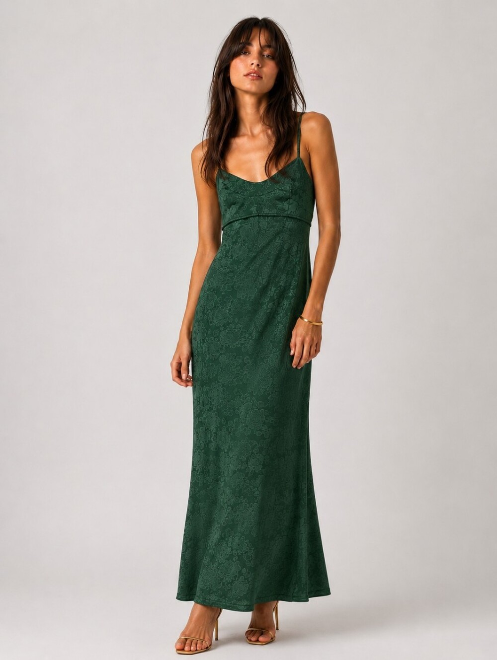 WAYF Green Floral Embossed Midi Maxi Slip Dress Size Large New NWT Slipdress